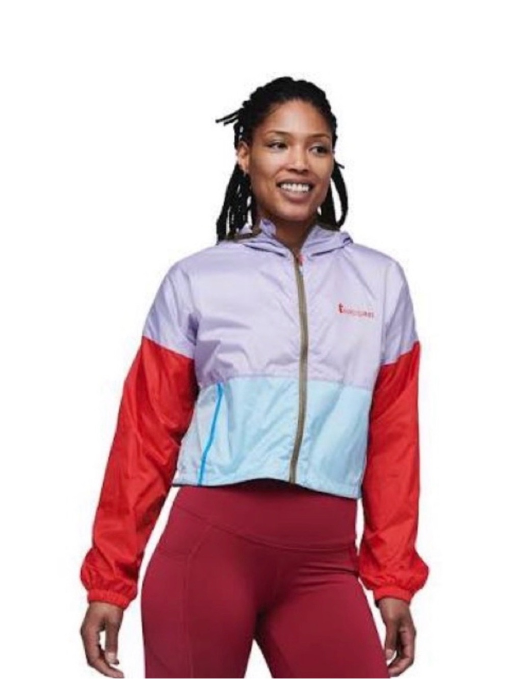 Cotopaxi Lightweight Colorblock Cropped Windbreaker - Lavender/Light Blue/Red
